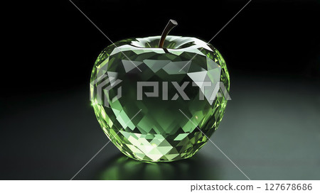 A transparent apple cut in half, like a crystal with a faceted surface, A transparent apple cut in half, like a crystal with a faceted surface, 127678686
