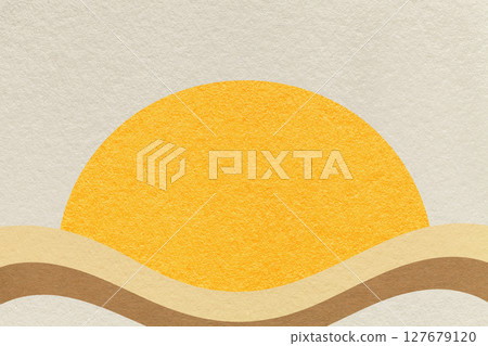 Beige textured paper background with yellow circle for copy space and sand brown waves for banner, presentation Beige textured paper background with yellow circle for copy space and sand brown waves for banner, presentation 127679120