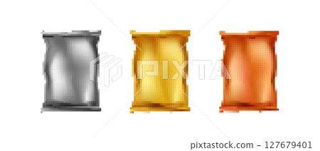 Metallic barrels in silver gold and bronze displayed in a row together in simple formation Metallic barrels in silver gold and bronze displayed in a row together in simple formation 127679401