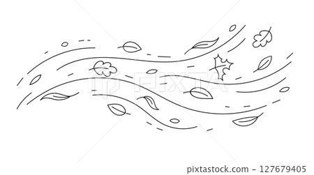 Autumn leaves blowing in the wind line art with branches and leaves sketch Autumn leaves blowing in the wind line art with branches and leaves sketch 127679405