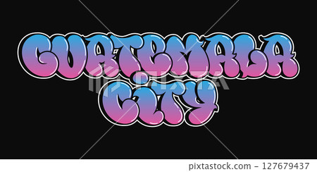 A colorful bubble font spells out Guatemala City in a vibrant design. 127679437