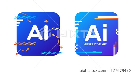 AI logo with glitch design, bright gradient, and virtual network focus. AI logo with glitch design, bright gradient, and virtual network focus. 127679450