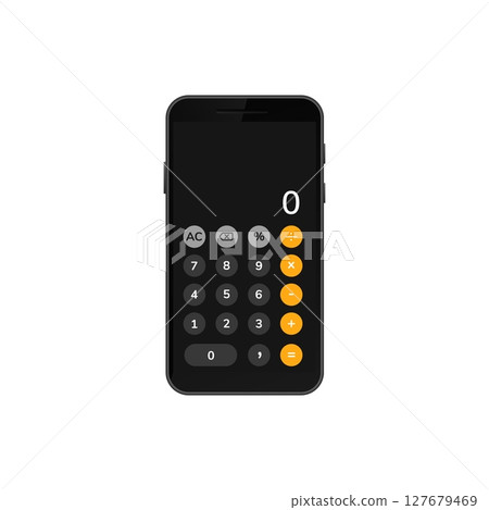 Smartphone displaying a calculator application with numeric and function buttons 127679469