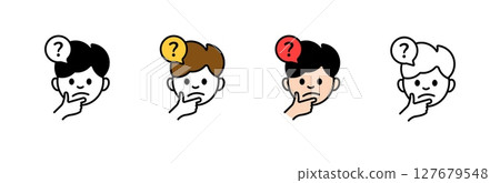 Cartoon characters thinking with question marks in different styles and colors Cartoon characters thinking with question marks in different styles and colors 127679548