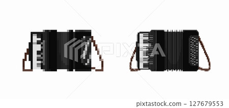 Black accordion with keyboard and buttons on each side for musical performance 127679553