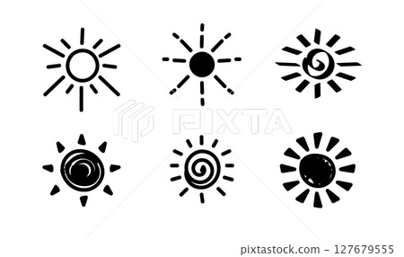 Collection of unique sun icon designs featuring creative and artistic elements 127679555