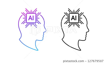Minimalist design of human head with ai chip in profile view illustration 127679587