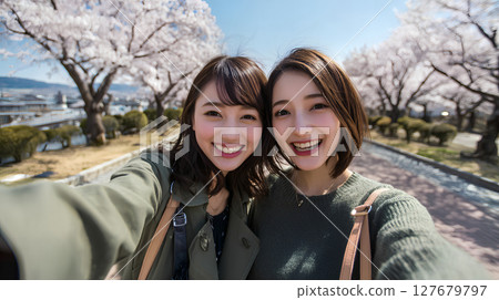 兩位來賞櫻花的女性 127679797