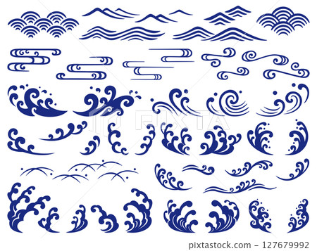 Navy blue Japanese style wave decoration set 127679992