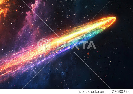 Drawing of a bright comet in deep space. Generated by artificial intelligence Drawing of a bright comet in deep space. Generated by artificial intelligence 127680234