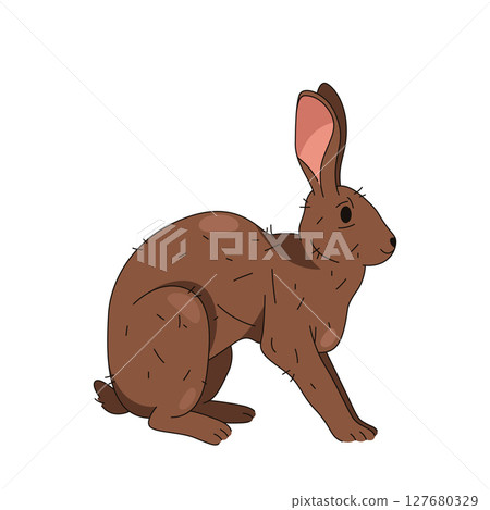 Cartoon flat bunny or wildlife rabbit isolated. Vector forest or woodland hare. Easter holiday animal or spring festive mammal. Wood fauna, wild nature. Domestic pet with long ears. Biology, zoology. 127680329