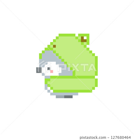 Frog raincoat and sideways gray owl pixel art Frog raincoat and sideways gray owl pixel art 127680464