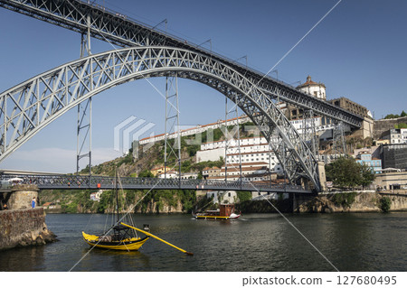 Dom Luis I bridge iconic landmark and riverside in Porto Portugal 127680495