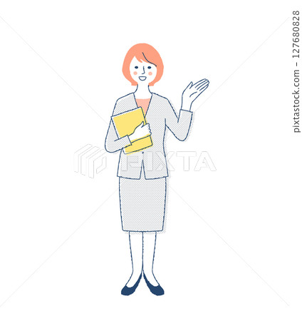 Smiling businesswoman holding documents 127680828