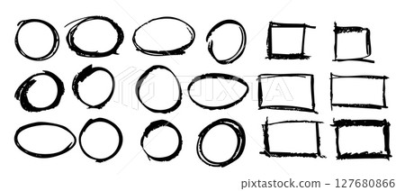 Hand-drawn circles and frames for annotation and creative design projects 127680866