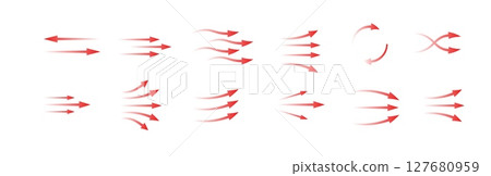 Arrows show flow and direction in various styles and shapes indicating motion and movement 127680959