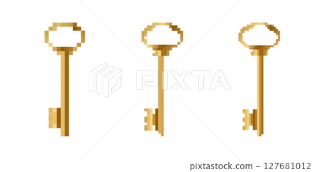 Mosaic pixel art golden key icons in retro 8 bit style for games and creative projects 127681012