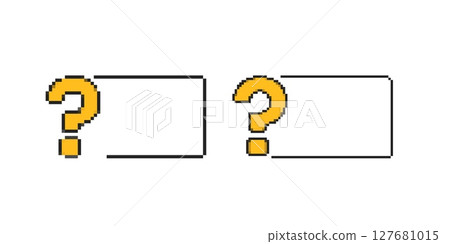 Mosaic pixel icons with yellow question marks in outlined boxes 127681015