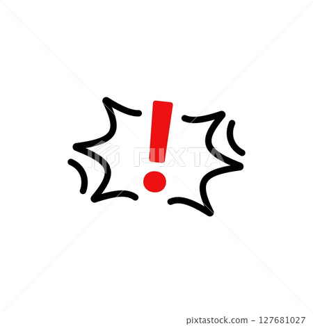 Exclamation mark in comic style design with red dot highlights alert and notification 127681027