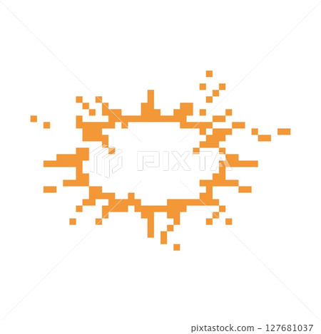 Mosaic pixel art icon of exploding starburst in retro game style with vibrant orange color Mosaic pixel art icon of exploding starburst in retro game style with vibrant orange color 127681037