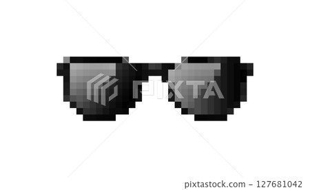 Mosaic pixel sunglasses retro black glasses icon in 8-bit style game design accessory 127681042