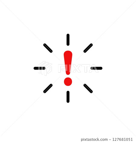 Exclamation mark inside red circle with radiating lines indicating alert or urgency Exclamation mark inside red circle with radiating lines indicating alert or urgency 127681051