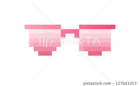 Mosaic pixel art pink glasses with retro 8 bit style and playful design elements 127681053