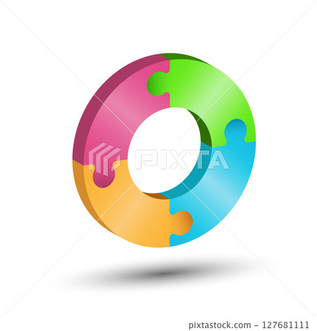 The circle consists of 4 puzzle pieces. 3d illustration for creative ideas and creative design. Volumetric style The circle consists of 4 puzzle pieces. 3d illustration for creative ideas and creative design. Volumetric style 127681111
