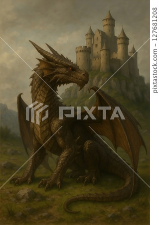 Dragon near the castle 127681208