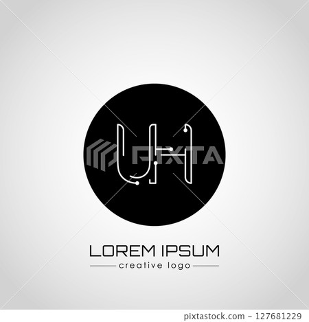 The creative logo is the letter U and H. A design element of a logo, business card, corporate sign or monogram. The idea of a thematic design 127681229