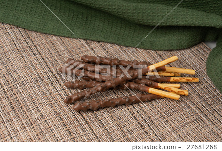 Chocolate cookie sticks, long choco pastries, japan biscuit tubes, korea cracker sticks 127681268