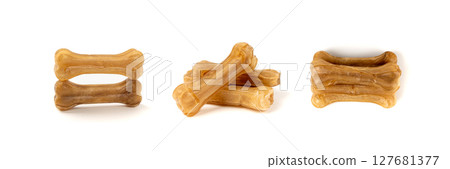 Rawhide bones, collagen dog chew food, pressed dry kibble, natural long-lasting canine treats 127681377