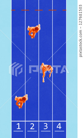 Top view of competition in bold racing lanes. Social campaigns, brands with a mission 127681503