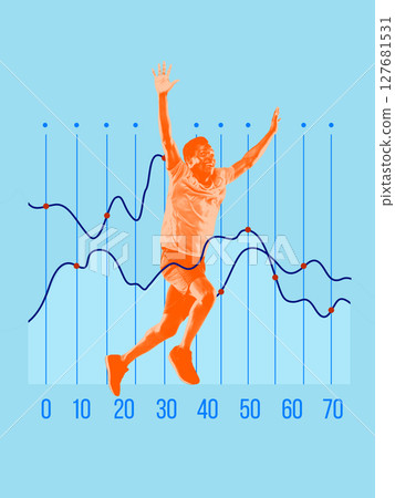 Your financial journey is marathon. Runner celebrating data-driven performance 127681531