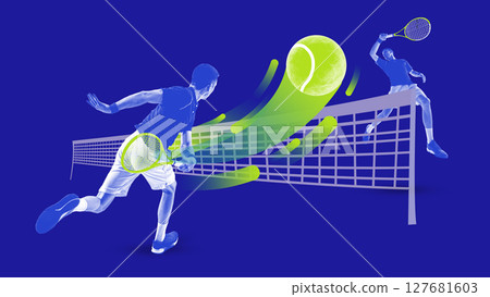 Stay strong, stay focused. Two abstract tennis players in action with dynamic motion effect 127681603