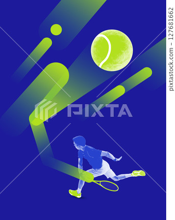 One idea sparks another. Blue and neon green abstract tennis player hitting ball in motion One idea sparks another. Blue and neon green abstract tennis player hitting ball in motion 127681662