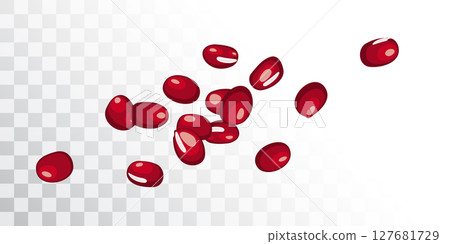 Red adzuki beans, falling raw aduki bean pile, Vigna angularis legume seeds, flying Red adzuki beans, falling raw aduki bean pile, Vigna angularis legume seeds, flying 127681729