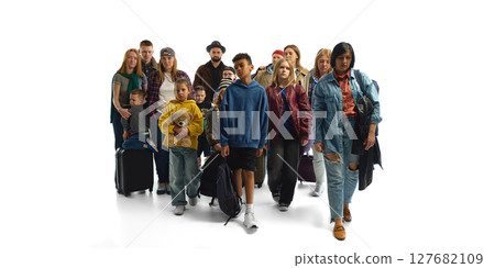 Diverse group walking forward symbolizing unity in economic crisis and human rights struggles Diverse group walking forward symbolizing unity in economic crisis and human rights struggles 127682109