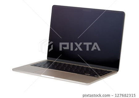 Open modern laptop perspective view Open modern laptop perspective view 127682315
