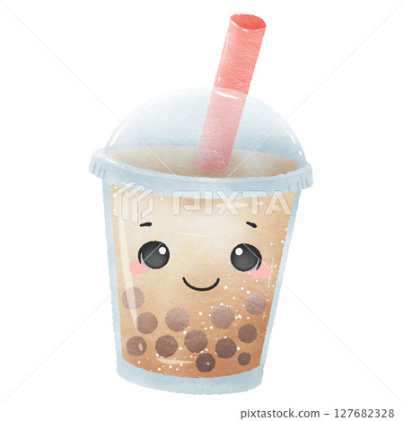 Cute Kawaii Milk Boba tapioca pearl tea with cute face Summer Dessert Illustration with Straw Watercolor Style for Kids Stickers Sublimation Greeting Cards and Digital Planners Cute Kawaii Milk Boba tapioca pearl tea with cute face Summer Dessert Illustration with Straw Watercolor Style for Kids Stickers Sublimation Greeting Cards and Digital Planners 127682328