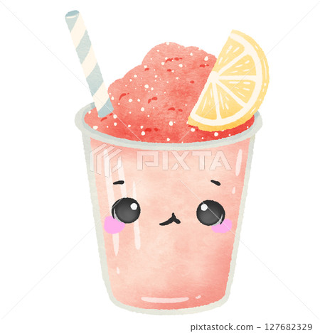 Cute Kawaii Strawberry slushies with a lemon slice with cute face Summer Dessert Illustration with Straw Watercolor Style for Kids Stickers Sublimation Greeting Cards and Digital Planners Cute Kawaii Strawberry slushies with a lemon slice with cute face Summer Dessert Illustration with Straw Watercolor Style for Kids Stickers Sublimation Greeting Cards and Digital Planners 127682329