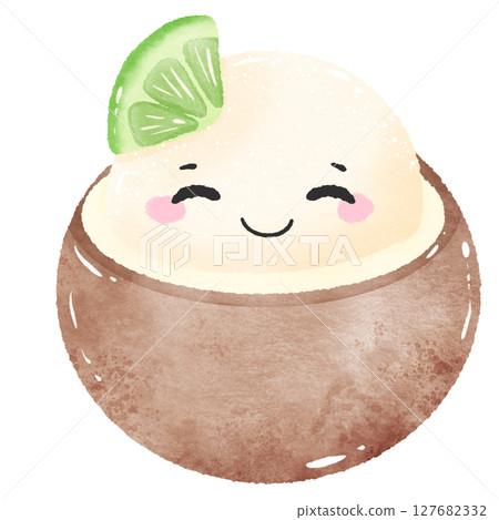 Cute Kawaii Coconut granite sherbet with cute face Summer Dessert Illustration with Straw Watercolor Style for Kids Stickers Sublimation Greeting Cards and Digital Planners Cute Kawaii Coconut granite sherbet with cute face Summer Dessert Illustration with Straw Watercolor Style for Kids Stickers Sublimation Greeting Cards and Digital Planners 127682332