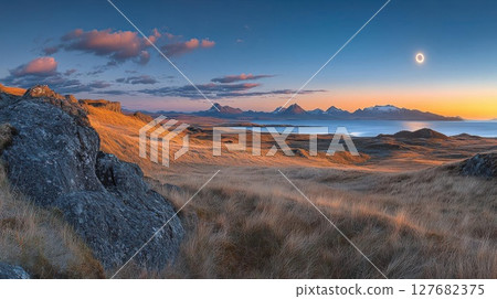 Capture Tranquil Sunset On Mountain Lake With Peaceful Moment Theme 127682375