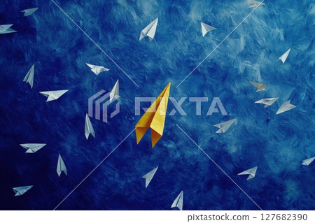 Origami Planes Take Flight In Sky, Individuality Concept With Paper Plane Theme 127682390