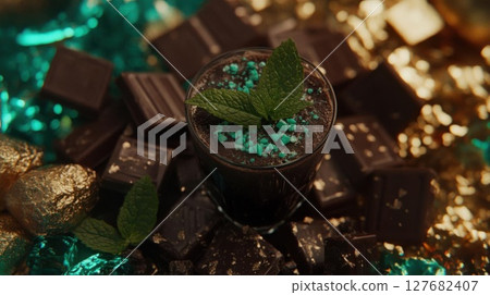 Enjoy dark chocolate drink with fresh mint and have a dessert moment at home Enjoy dark chocolate drink with fresh mint and have a dessert moment at home 127682407