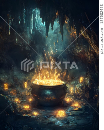 magic light in a pot on the fire 127682458