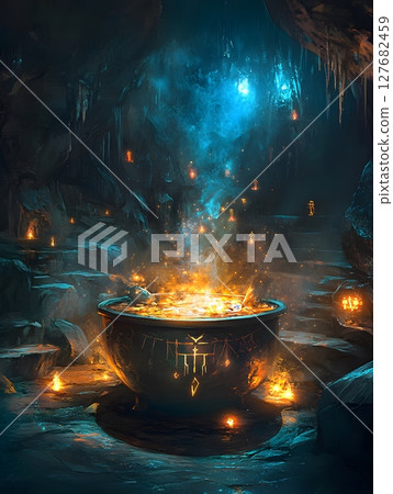 magic light in a pot on the fire 127682459