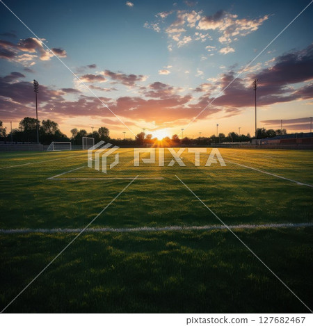 Capture Golden Hour on Empty field, A Serene Field With Peaceful Sunset 127682467