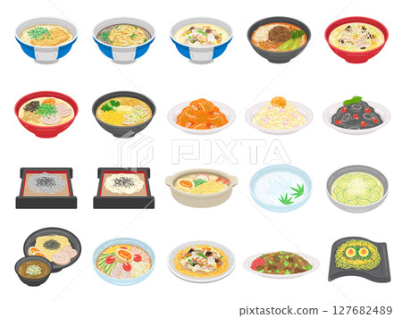 A set of various noodle dishes illustrations 127682489
