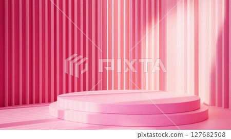 Pink Round Stage Display and Pink Lines Wall Render, Minimalist Concept Themes 127682508